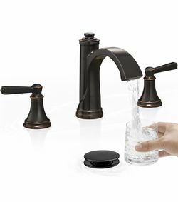 New Bathroom Sink Faucet 3 Hole Matte Black w/ Drain Kit