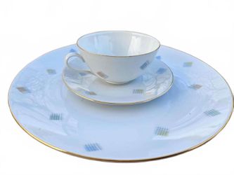 Vintage Seltmann Weiden Liane 3pc Place Setting | Pastel Geometric Bavaria China