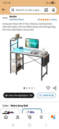 Bestier Computer Gaming Desk With LED Lights 44 In