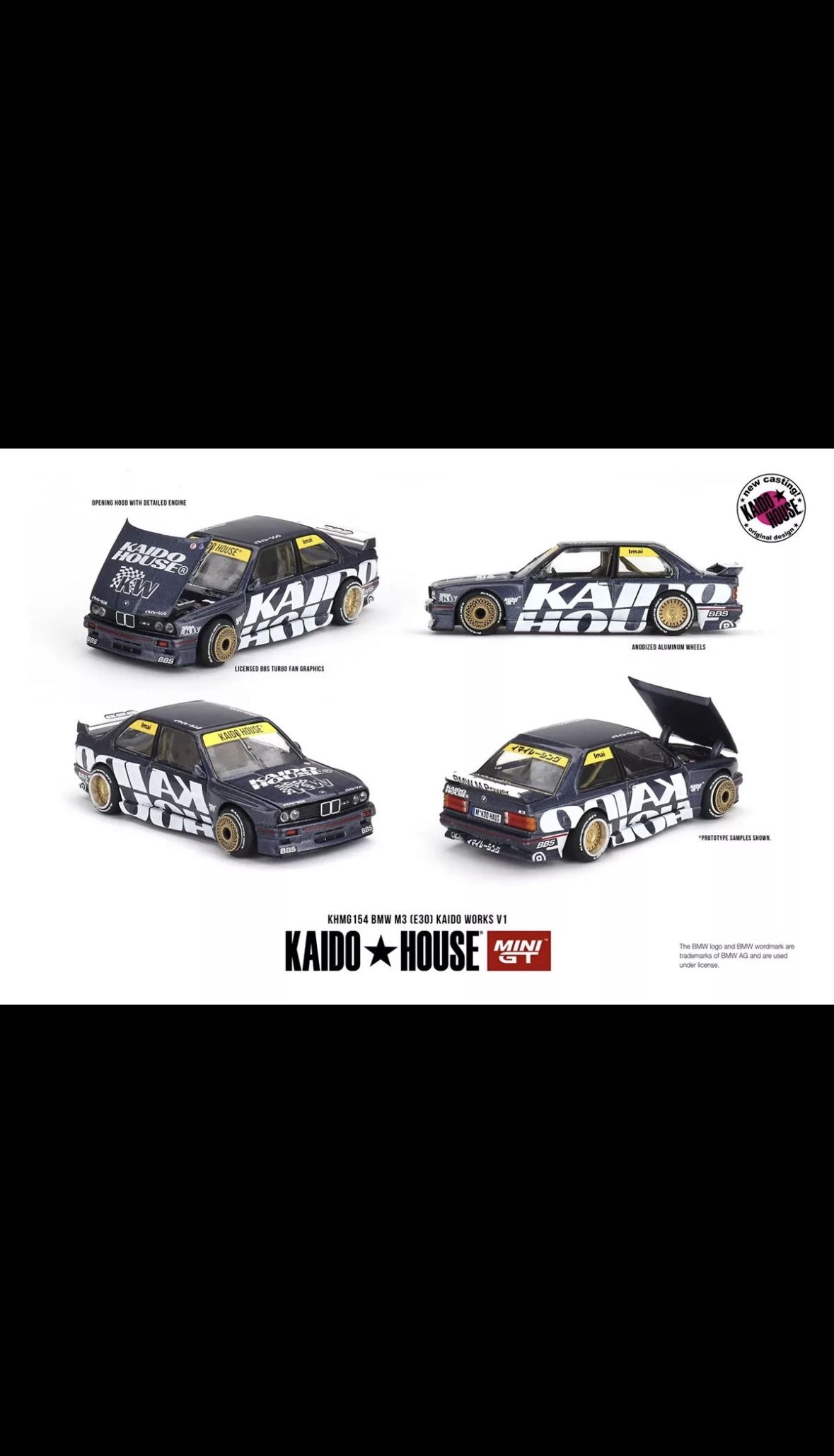 BMW M3 (E30) KAIDO WORKS V1 DARK BLUE "KAIDO HOUSE" 1/64 CAR BY MINI GT KHMG154