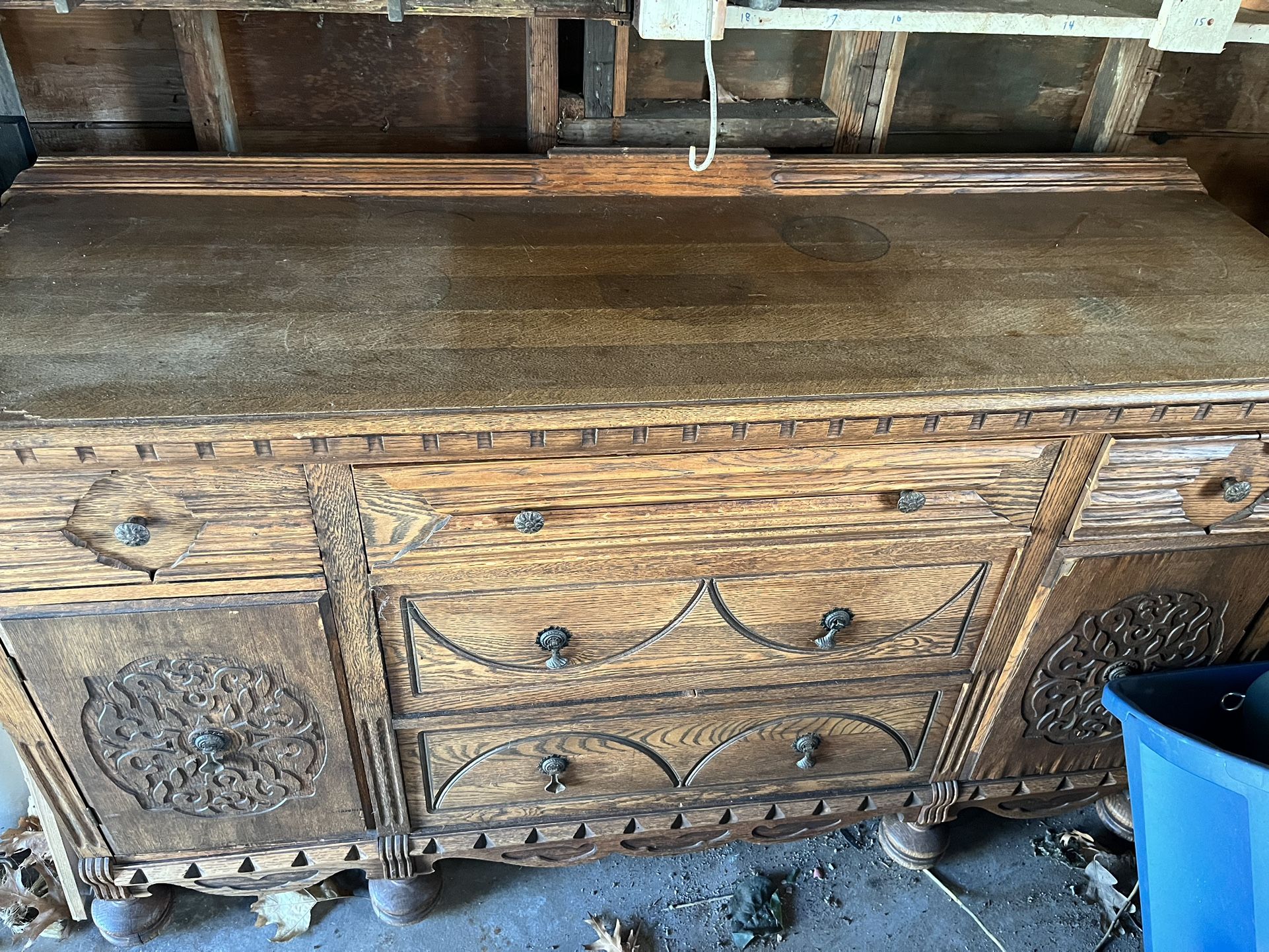 Old Antique Dinner Table And Chairs With Buffet