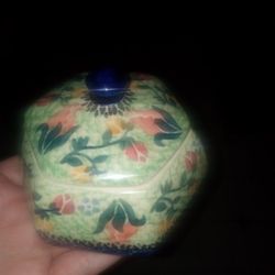 Poland Pottery Jewelry Dish And Bird Picture Frame