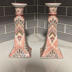 Vintage "Peacock" Pattern Candle Holders
