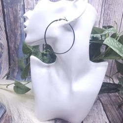 black retro 80's hippie hoop earrings approximately 2 1/4"