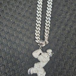 Popeye The Sailor Man Bling Iced Pendant and Bling Chain Necklace