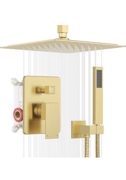 ESNBIA Rain Shower Head with Handheld Spray Combo, 12" Brushed Gold