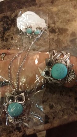 Antique silver turquoise owl set