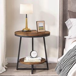 Brand New! Round 2-Tier Side Table/ End table Rustic Brown