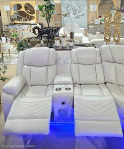 Hot Deal! New 3 pc Modern Power Recliner Sectional, Built-in USB-C Ports, Bluetooth Speakers & LED lights!