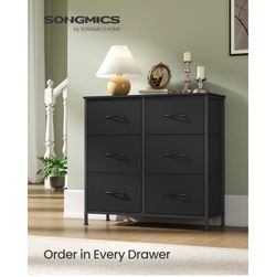 Dresser for Bedroom, Chest of Drawers, Storage Organizer Unit, Closet, Entryway, Steel, 6 Drawers, Modern, Ink Black and Ebony Black ULGS123B01S
