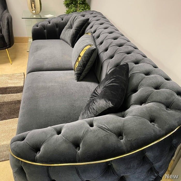 Black Velvet Living Room Set / 2pc Sofa Loveseat Modern Living Room Set