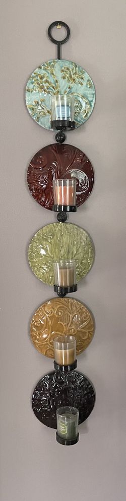 Verticle 5-plate Ceramic Wall Sconce Candle Holder