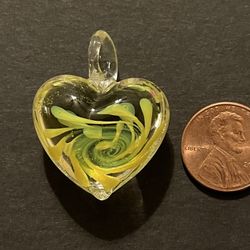 Hand blown glass heart pendant