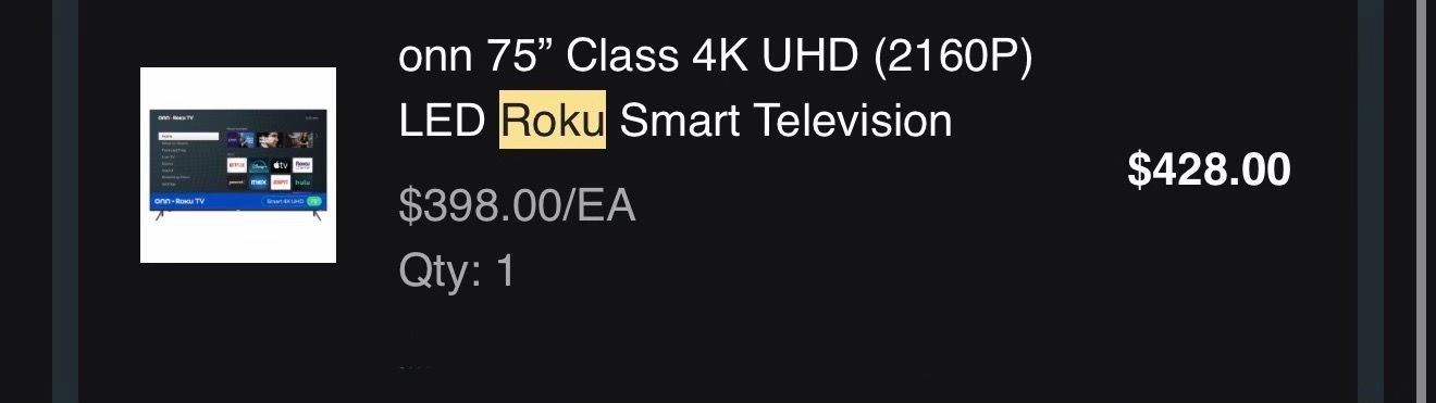 75” Roku UHD Smart TV – Great Condition – $300