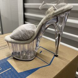 Pleaser Adore-708 Clear Platform Heels, Women’s Size 7.