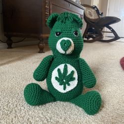 Don't care bear, Handmade Crocheted Bear Stash Jar, Cute Storage for Herbs, Jewelry, or Trinkets, Unique Boho Gift Idea, Stoney bear, Stash Bear