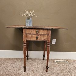 MARVELOUS 19th Century Antique Pine Pembroke Drop Leaf Table 2  Drawers