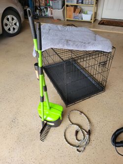 Pet. Crate with bed. Wound Soft collar. Leash with bag holder. Poop scooper set.