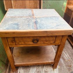 Vintage Hard Wood And Stone Table