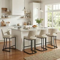 Set of 4 Modern Bar Stools for Kitchen Island & Counter Footrest with Sturdy Metal Legs - Set of 4 Beige