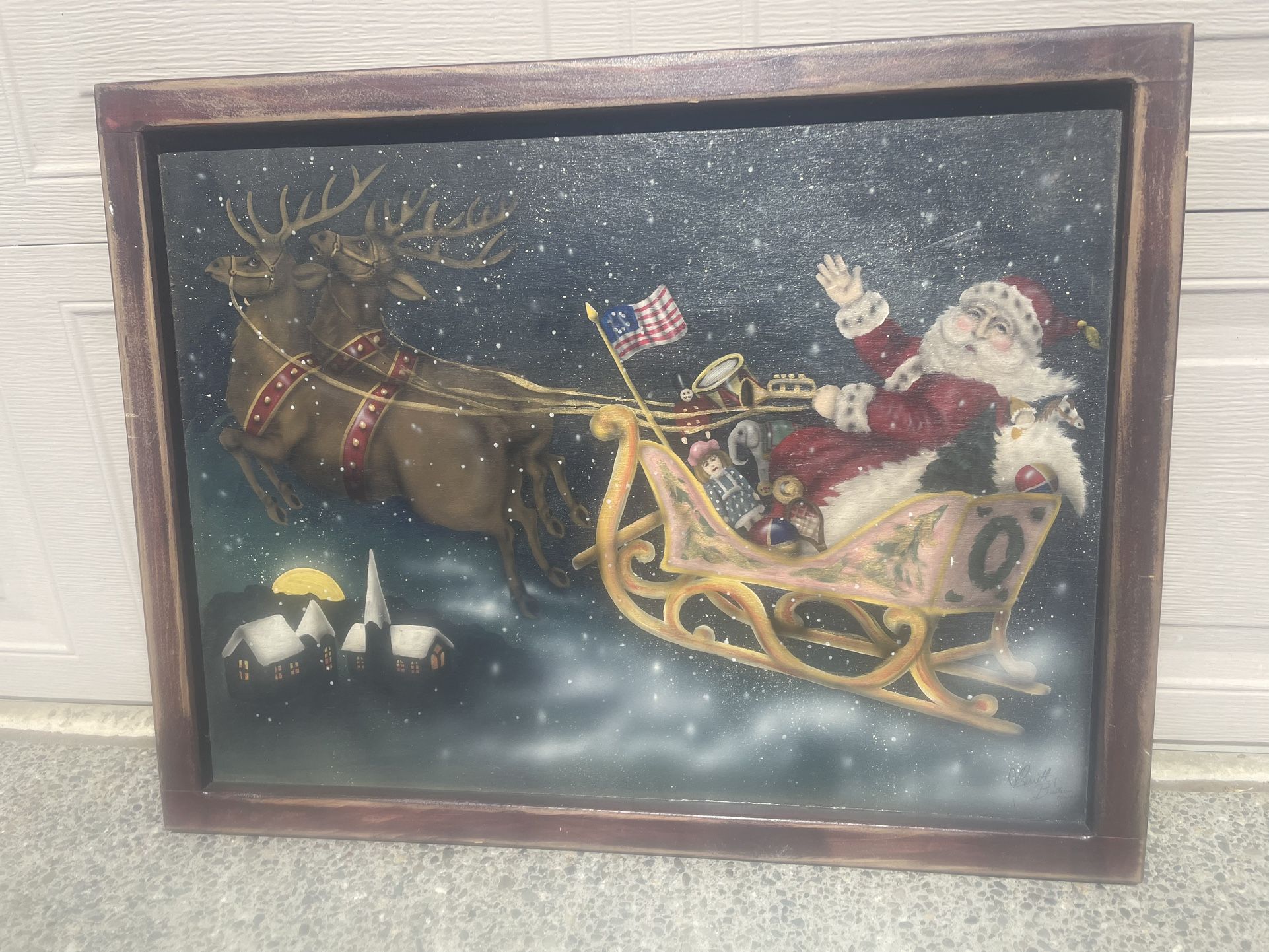 Christmas Wood Santa Painting