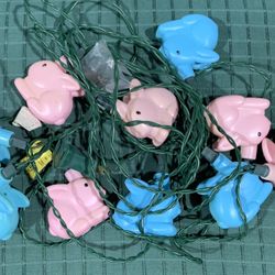 Vintage Pink and Blue Bunny Blow Mold 10 String Lights 
