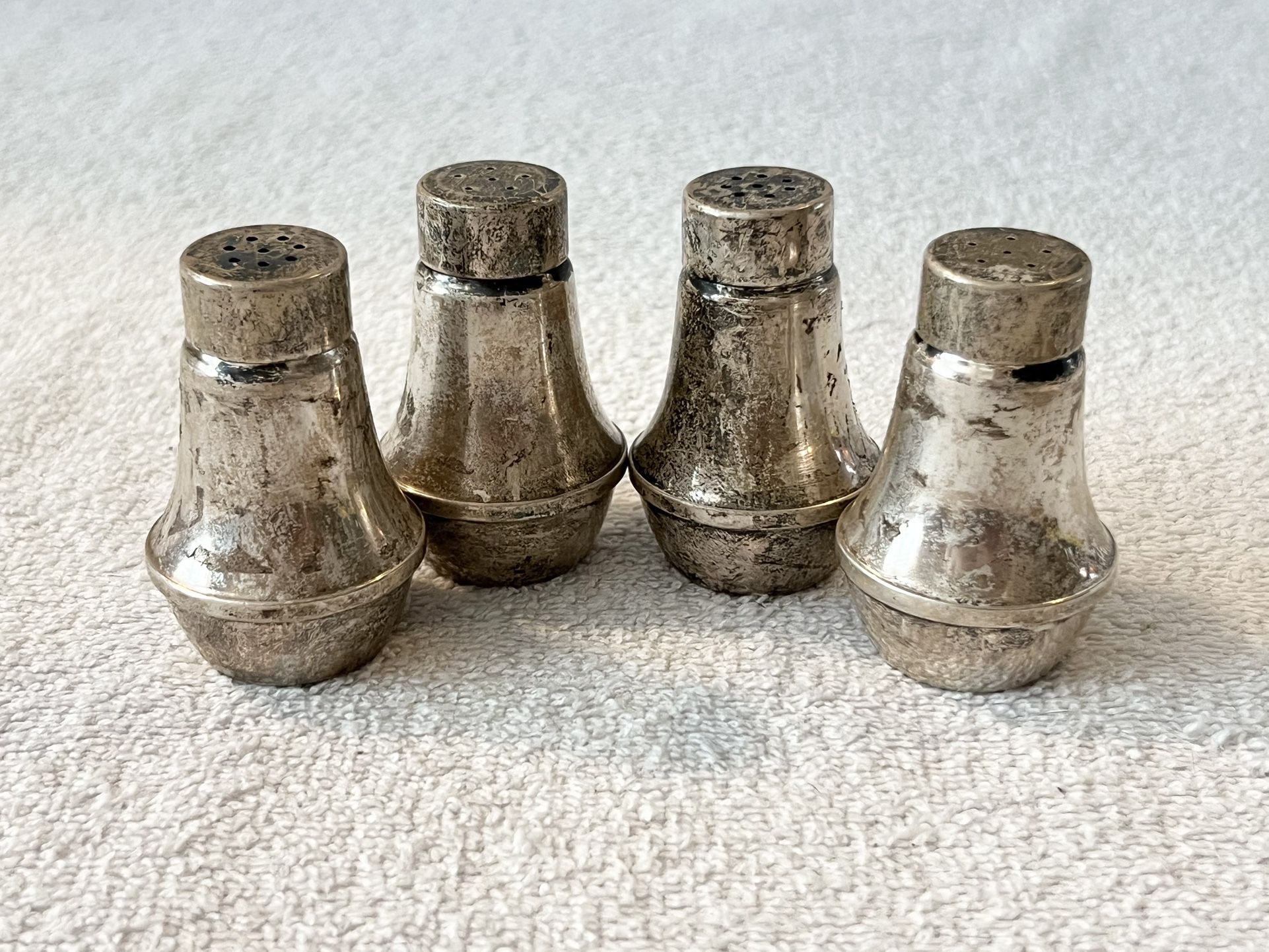 Set of 4 Vintage Weighted Sterling Silver Salt & Pepper Shakers by Duchin Creation-All Marked