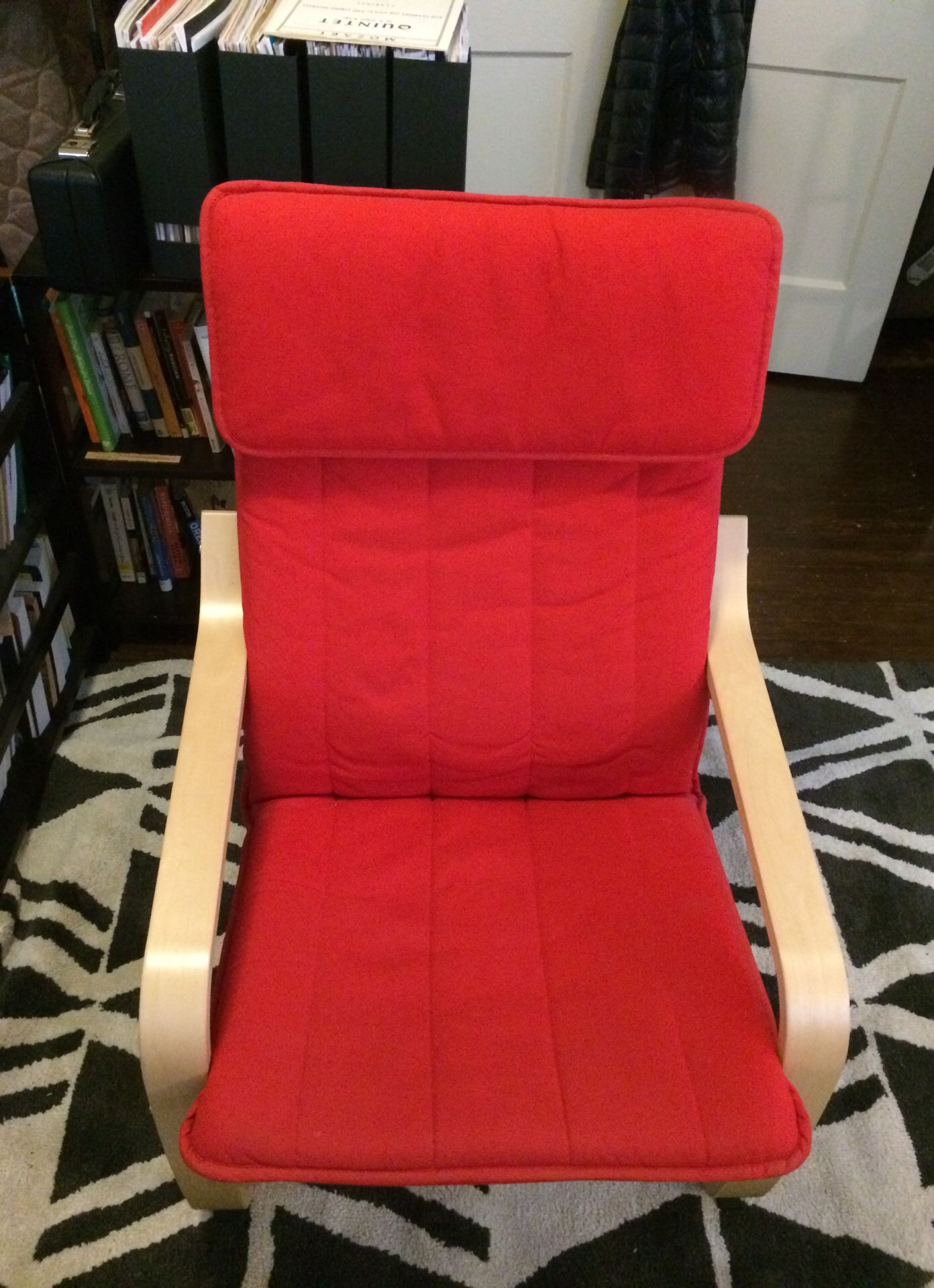 IKEA POANG Armchair with Ransta Red cushion