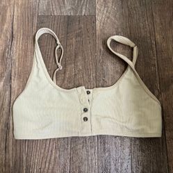 Frankies Bikinis Alana Bralette Bikini Top . Latte - nude cream tan color. Small. Adjustable straps. Ribbed