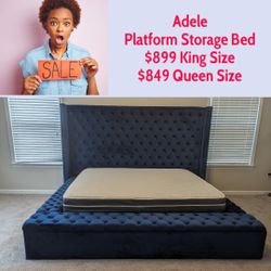 Adele Tufted Velvet Platform Storage Bed