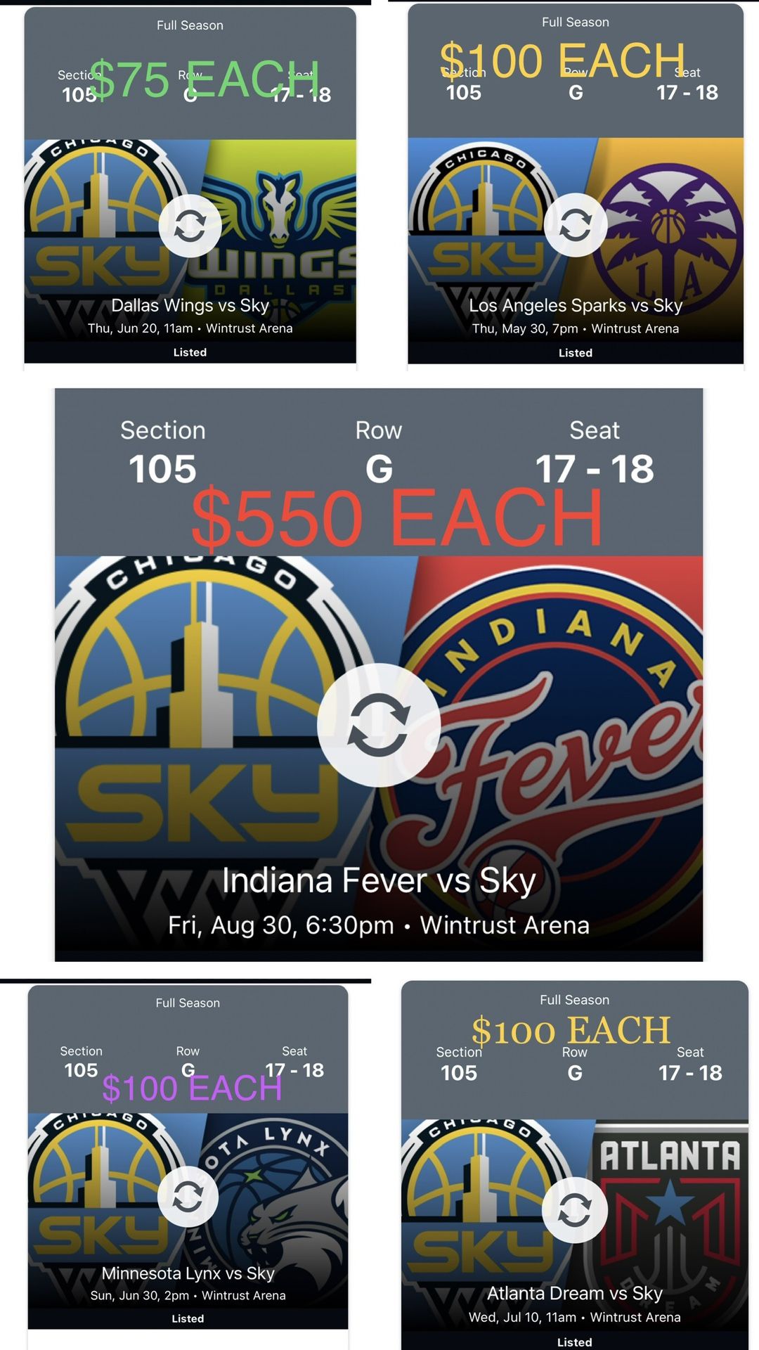Chicago Sky Tickets- Section 105