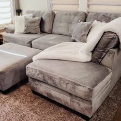 Beautiful elegant upscale luxury gray L Shape plush Sectional sofa