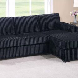 Brand new black fur like corduroy Sectional Sofa Couch.