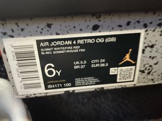 Jordan 4 white cement youth size 6
