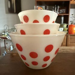 Vintage Fire king Mixing Bowls Polka dots 