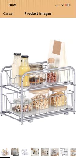 Pull Out Cabinet Organizer, 2-Tier Stackable Bathroom Organizer and Storage, 2 Sliding Basket