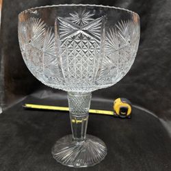 American Brilliant Period Cut Glass 12-1/2" Pedestal Compote 