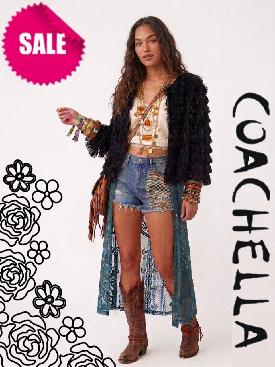 Tiered Faux-Fur Shaggy Fringe Jacket in black Flapper Gatsby Fun spunky soft