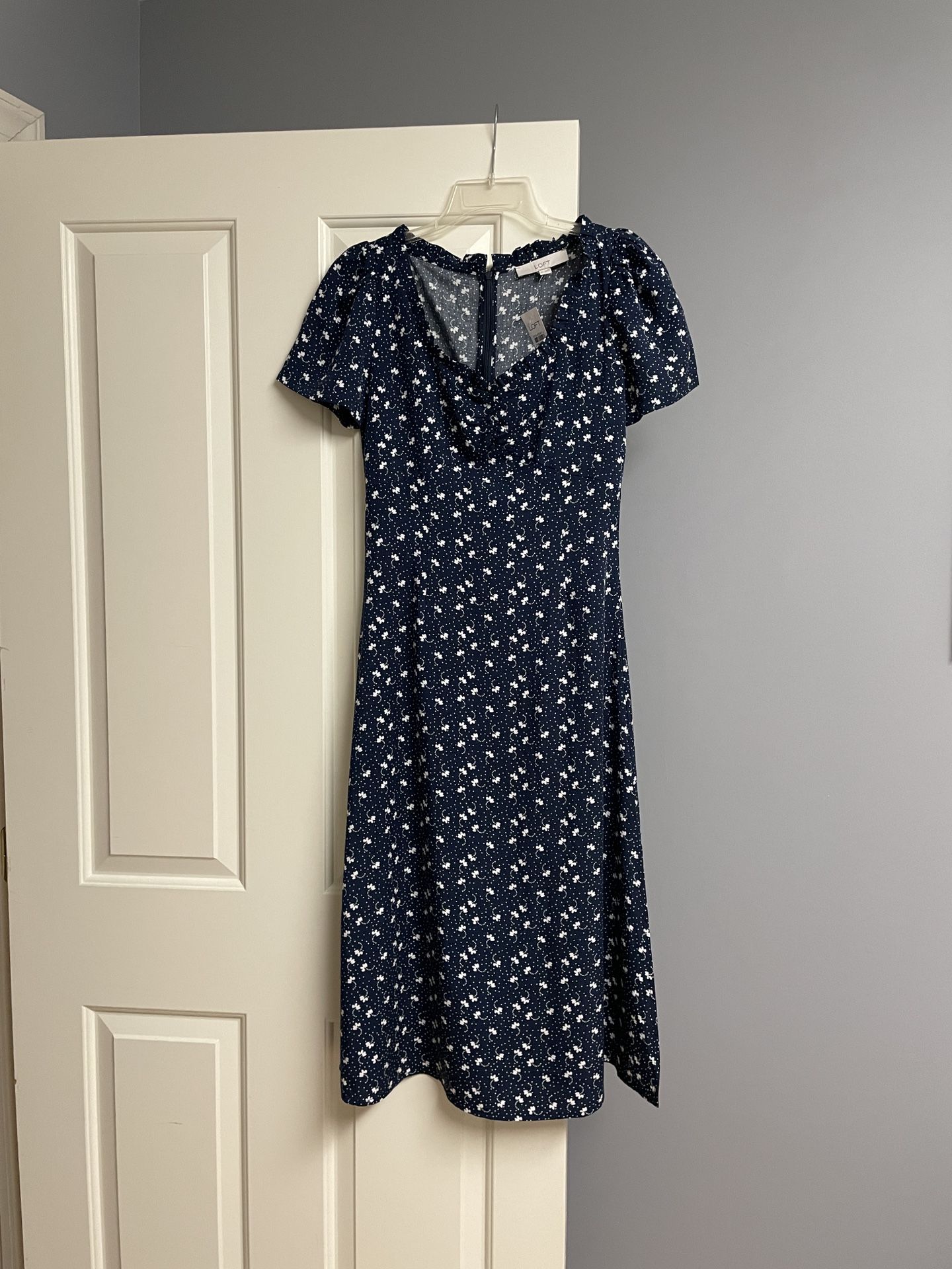 Loft Floral Midi Dress, Women, Size 0, NWT, Blue White