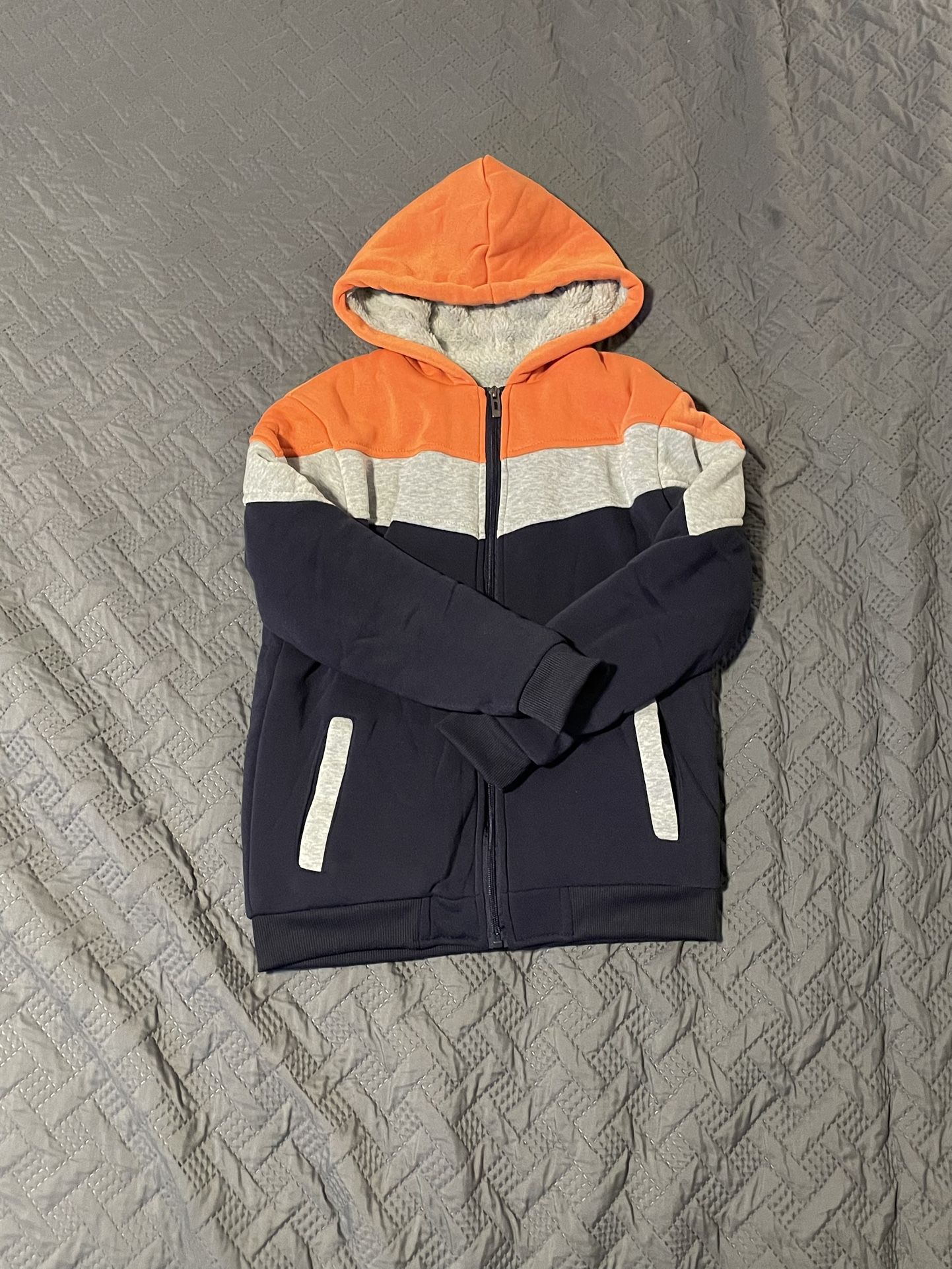 SHEIN Kids Orange and Navy Hooded Jacket