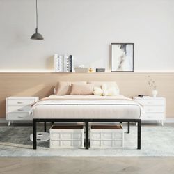 Queen Bed Frame, 18 inch High Metal Platform Bed Frame, 2200 LBS Weight Capacity, Heavy Duty, Noise Free, Easy Assembly, Black