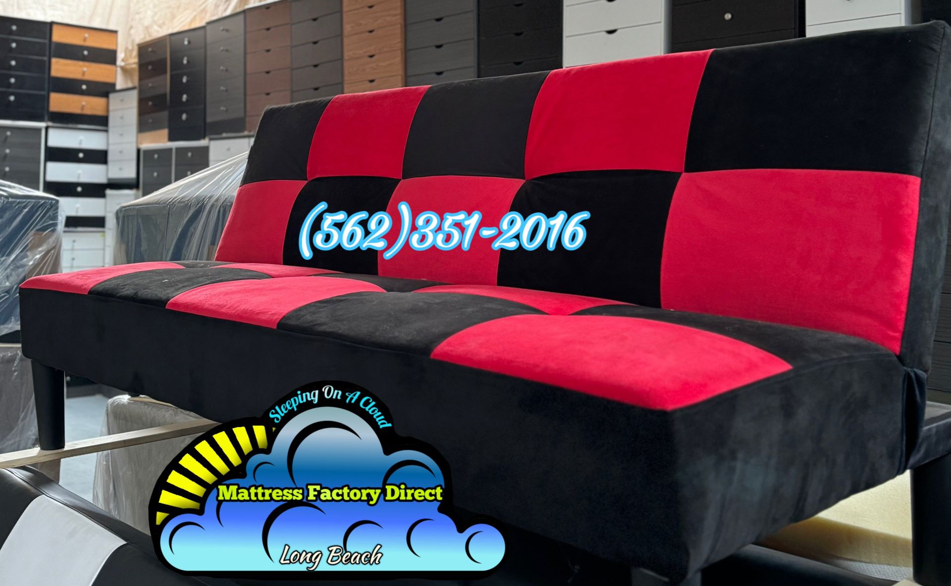 Futon Black / Red Sofa Cama Couch 