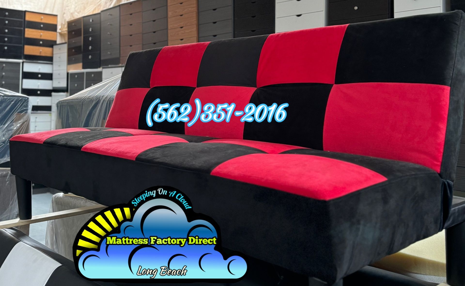 Futon Black / Red Sofa Cama Couch