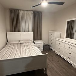 Like New White bedroom set with full size bed and mattress