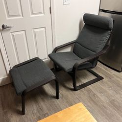 IKEA Poang Chair + Ottoman - Dark Gray Brown Black Grey
