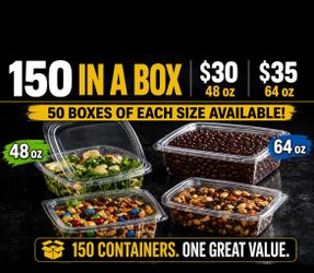 BULK RESTAURANT FOOD CONTAINERS – CLEARANCE DEAL   Tamper-Evident Hinged clamshell Containers (48oz & 64oz) ✔️ Perfect for meal prep, takeout, fruit c