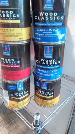 Bunch of new quart cans of paint stain and clear gloss and clear satin stain  I have alot of white and off white with some oddball colors