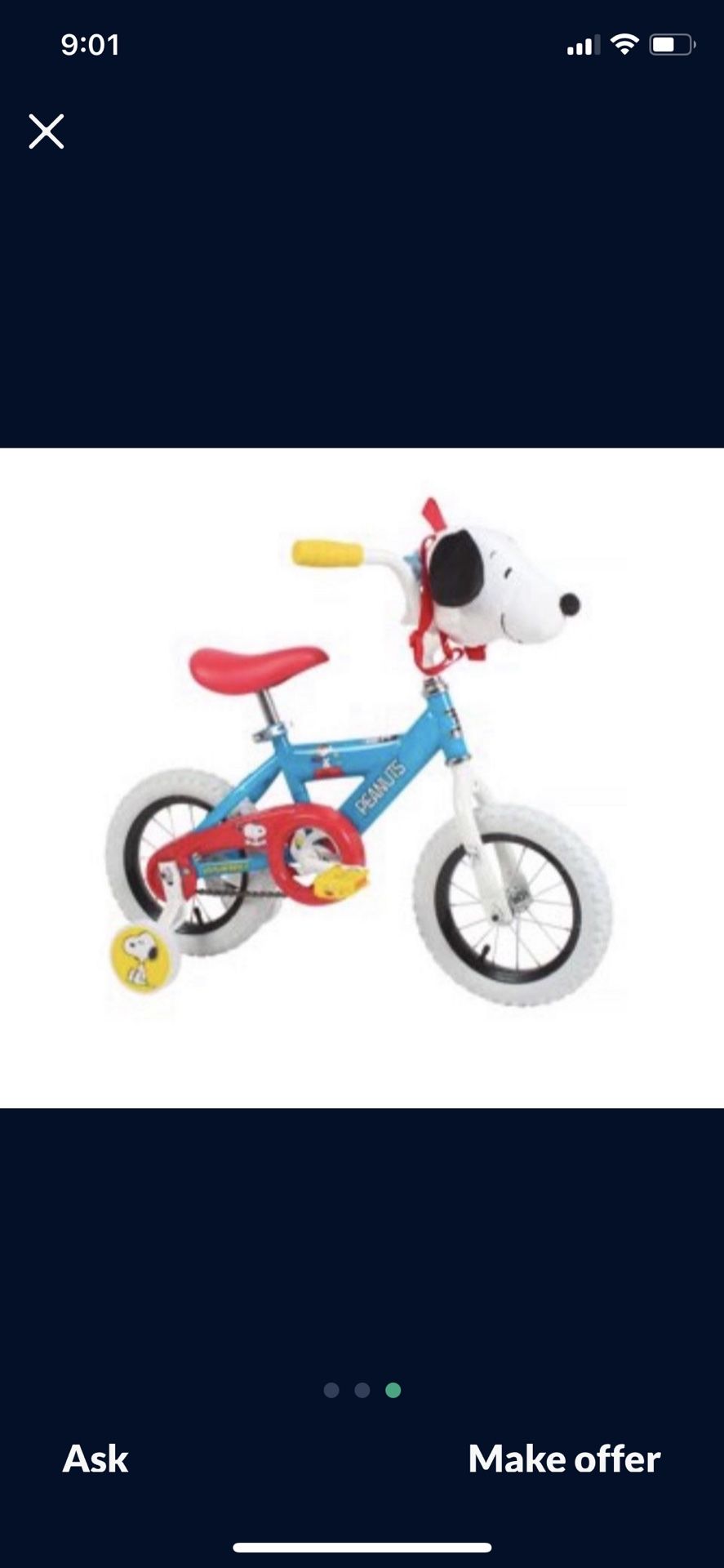 Peanuts 12" Bike with Removable Plush Snoopy bag by Dynacraft