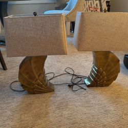 Two Maurice Valencia Brass Lamps and shades