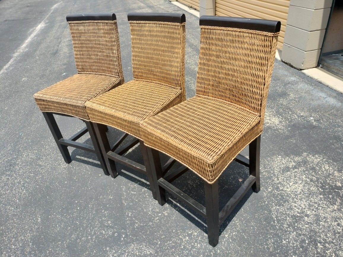 Set of 3 Pier 1 Rattan Bar Stools.